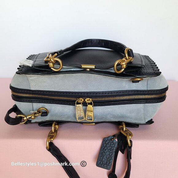 COACH Dreamer 27 Whipstitch Colorblocked Mixed Leather & Suede Satchel-Ink Multi - Picture 10 of 16